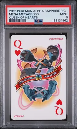 2015 POKEMON ALPHA SAPPHIRE PLAYING CARDS QUEEN OF HEARTS MEGA METAGROSS PSA 9 - Image 1