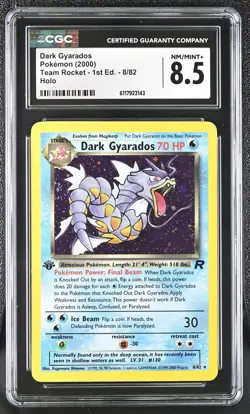 CGC 8.5 Dark Gyarados Team Rocket 1st Edition 8/82 Holo SWIRL Pokemon Card - Image 1