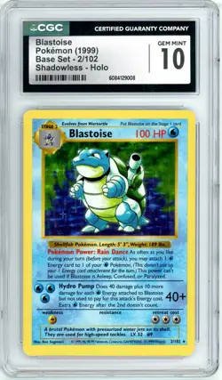 Pokemon Blastoise #2 Base Set Shadowless Holo CGC 10 Gem Mint - Image 1