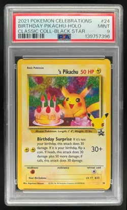 2021 Pokemon Celebrations Pikachu Classic Collection Black Star Holo #24 PSA 9 - Image 1