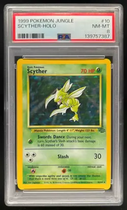 1999 Pokemon Jungle Scyther Holo Rare #10/64 PSA 8 - Image 1