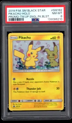 2019 POKEMON SM BLACK STAR PIKACHU HOLO PROMO TEAM UP SM162 PSA 8 - Image 1