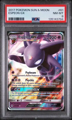 2017 POKEMON SUN & MOON #61 ESPEON GX PSA 8 - Image 1