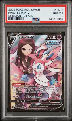 2022 POKEMON SWORD & SHIELD BRILLIANT STARS #TG14 FULL ART/SYLVEON V PSA 8 - Image 1