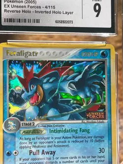 CGC 9 INVERTED HOLO ERROR Feraligatr #4 Unseen Forces Reverse Holo Pokemon 2005 - Image 2