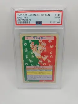 Pokemon Card 1997 (1995) Topsun Green Back #146 Moltres, PSA 9 Mint - Image 1