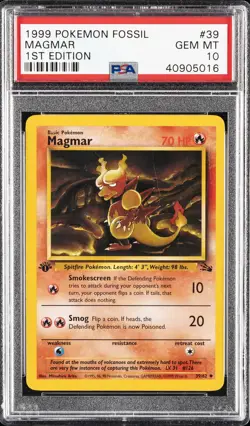1999 POKEMON FOSSIL 1ST EDITION #39 MAGMAR PSA 10 - Image 1