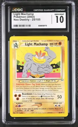 CGC 10 GEM MINT Light Machamp 2002 Neo Destiny 25/105 Pokemon Card - Image 1