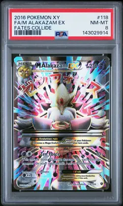 2016 POKEMON XY FATES COLLIDE #118 FULL ART/M ALAKAZAM EX PSA 8 - Image 1