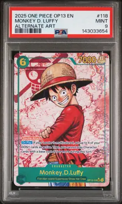 2025 ONE PIECE OP13-CARRYING ON HIS WILL ALTERNATE ART MONKEY D. LUFFY PSA 9 - Image 1