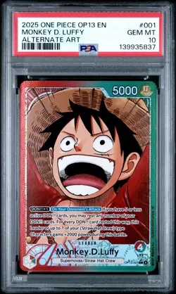 2025 ONE PIECE OP13-CARRYING ON HIS WILL ALTERNATE ART MONKEY D. LUFFY PSA 10 - Image 1
