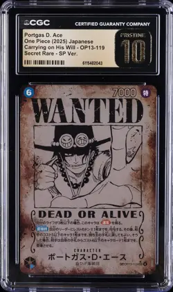 2025 ONE PIECE JPN CARRYING ON HIS WILL #OP13-119 PORTGAS D. ACE CGC 10 PRISTINE - Image 1