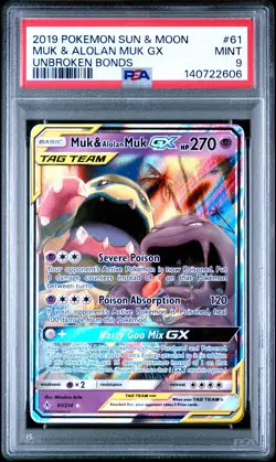 2019 POKEMON SUN & MOON UNBROKEN BONDS #61 MUK & ALOLAN MUK GX PSA 9 - Image 1
