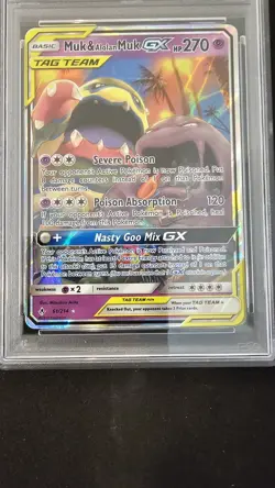 MUK & ALOLAN MUK GX 2019 Pokemon Sun & Moon Unbroken Bonds Tag Team #61 PSA 9 - Image 3