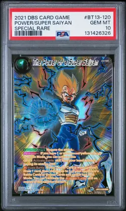 2021 DBS CARD GAME SPECIAL RARE #BT13-120 THE POWER OF A SUPER SAIYAN PSA 10 - Image 1