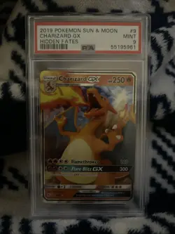 2019 CHARIZARD GX SUN & MOON HIDDEN FATES HOLO #9/68 PSA 9 INVESTMENT CARD - Image 1