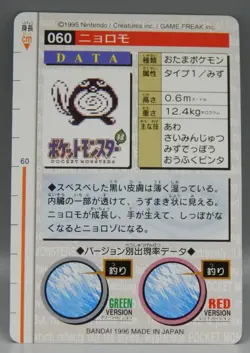 POKEMON Pocket Monsters CARDDASS trading card #60 POLIWAG vintage 1996 Japan RED - Image 2