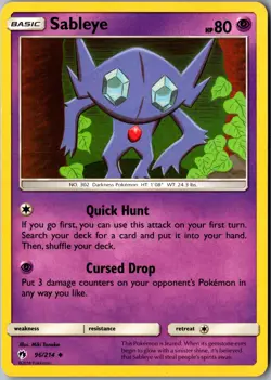 Sableye 96/214 Uncommon SM - Lost Thunder LP Pokemon Card - Image 1