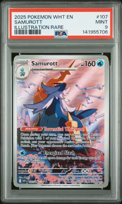 2025 POKEMON WHT EN-WHITE FLARE ILLUSTRATION RARE #107 SAMUROTT PSA 9 - Image 1