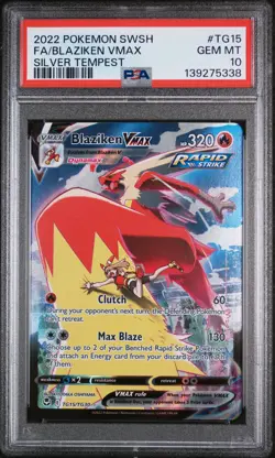2022 POKEMON SWORD & SHIELD SILVER TEMPEST #TG15 FULL ART/BLAZIKEN VMAX PSA 10 - Image 1