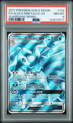 2017 POKEMON SUN & MOON GUARDIANS RISING #132 FULL ART/ALOLAN NINETALES GX PSA 8 - Image 1