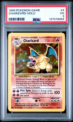 1999 POKEMON BASE SET UNLIMITED #4 CHARIZARD-HOLO PSA 3 - Image 1