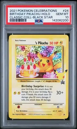 2021 POKEMON CELEBRATIONS CLASSIC COLL #24 BIRTHDAY PIKACHU-HOLO PSA 10 - Image 1