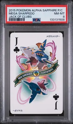 2015 POKEMON ALPHA SAPPHIRE PLAYING CARDS JACK OF CLUBS MEGA SHARPEDO PSA 8 - Image 1