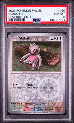 2023 POKEMON PAL EN-PALDEA EVOLVED REVERSE HOLO #160 SLAKOTH PSA 8 - Image 1
