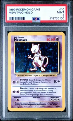 1999 POKEMON BASE SET UNLIMITED #10 MEWTWO-HOLO PSA 9 - Image 1