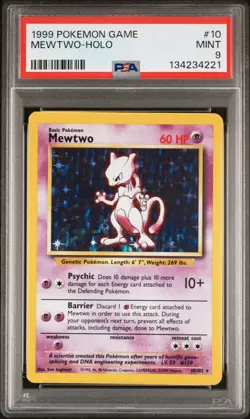 1999 POKEMON BASE SET UNLIMITED #10 MEWTWO-HOLO PSA 9 - Image 1