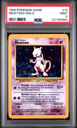 1999 POKEMON BASE SET UNLIMITED #10 MEWTWO-HOLO PSA 9 - Image 1