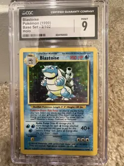 1999 Pokemon Base Set Unlimited Blastoise Holo Rare Card 2/102 CGC Mint 9 - Image 1
