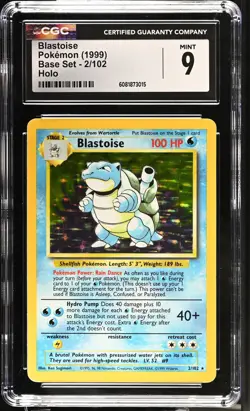 CGC 9 MINT Blastoise 1999 Base Set 2/102 Holo Pokemon Card - Image 1