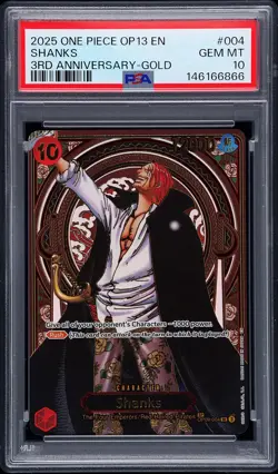 2025 ONE PIECE OP13-CARRYING ON HIS WILL 3RD ANV-GOLD #004 SHANKS PSA 10 - Image 1