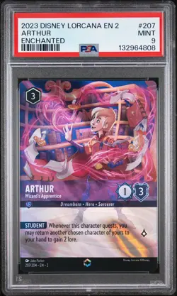 2023 DISNEY LORCANA EN 2 ENCHANTED #207 ARTHUR - WIZARD'S APPRENTICE PSA 9 - Image 1