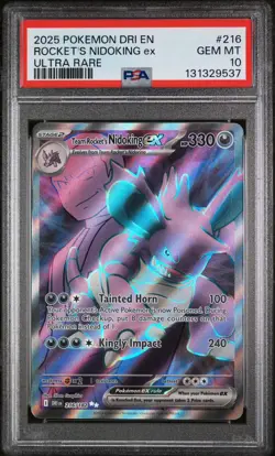 2025 POKEMON DRI EN-DESTINED RIVALS ULTRA RARE TEAM ROCKET'S NIDOKING EX PSA 10 - Image 1