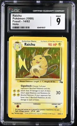 Raichu Holo Rare CGC 9 MINT Pokemon (1999) Fossil Unlimited #14/62 WOTC - Image 1