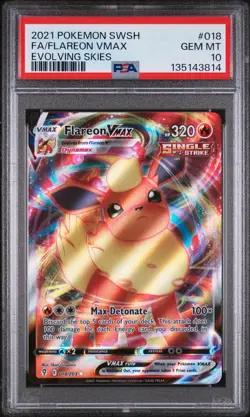2021 POKEMON SWORD & SHIELD EVOLVING SKIES #018 FULL ART/FLAREON VMAX PSA 10 - Image 1