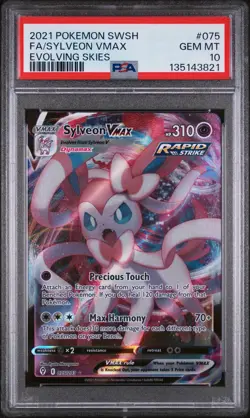2021 POKEMON SWORD & SHIELD EVOLVING SKIES #075 FULL ART/SYLVEON VMAX PSA 10 - Image 1