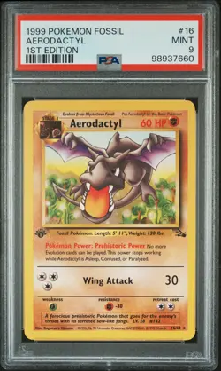 1999 POKEMON FOSSIL 1ST EDITION #16 AERODACTYL PSA 9 - Image 1