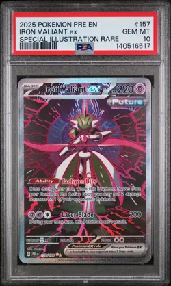 2025 POKEMON PRE SPECIAL ILLUSTRATION RARE #157 IRON VALIANT EX PSA 10 - Image 1