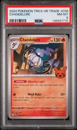 2024 POKEMON TRICK OR TRADE #038 CHANDELURE PSA 8 - Image 1