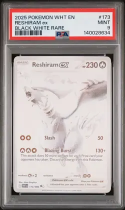 2025 POKEMON WHT EN-WHITE FLARE BLACK WHITE RARE #173 RESHIRAM EX PSA 9 - Image 1