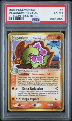 2006 POKEMON EX DRAGON FRONTIERS #4 MEGANIUM-REVERSE FOIL PSA 6 - Image 1
