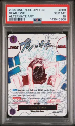 2025 ONE PIECE OP11-A FIST OF DIVINE SPEED ALTERNATE ART #080 GEAR TWO PSA 10 - Image 1