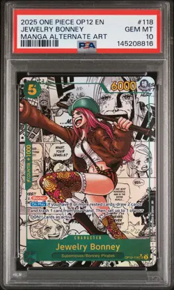 2025 ONE PIECE MANGA ALTERNATE ART OP12-118 JEWELRY BONNEY PSA 10 - Image 1