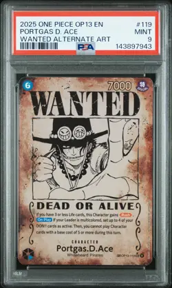 2025 ONE PIECE OP13-CARRYING ON HIS WILL ALTERNATE ART PORTGAS D. ACE PSA 9 - Image 1
