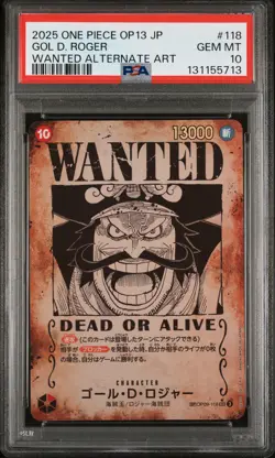 2025 ONE PIECE JPN OP13-CARRYING ON HIS WILL ALT ART #118 GOL D. ROGER PSA 10 - Image 1