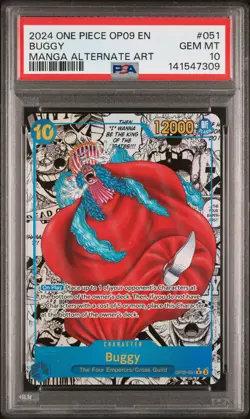 2024 ONE PIECE OP09-EMPERORS IN THE NEW WORLD MANGA ALTERNATE ART BUGGY PSA 10 - Image 1